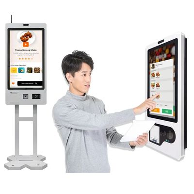 Киоск самостоятельного заказа на полу с QR и RFID-читателем для безопасных транзакций